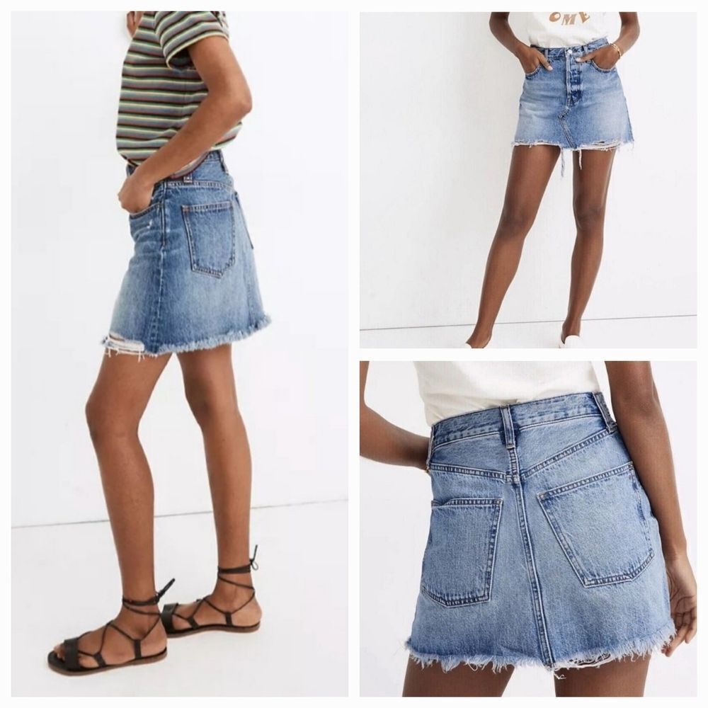 🔹️NWT Madewell Blue Rigid Denim A-Line Button Fly Skirt Size 6/28